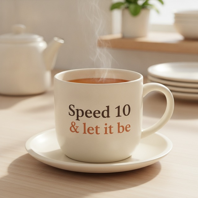 Let It Be Mug with “Speed 10 & let it be”
